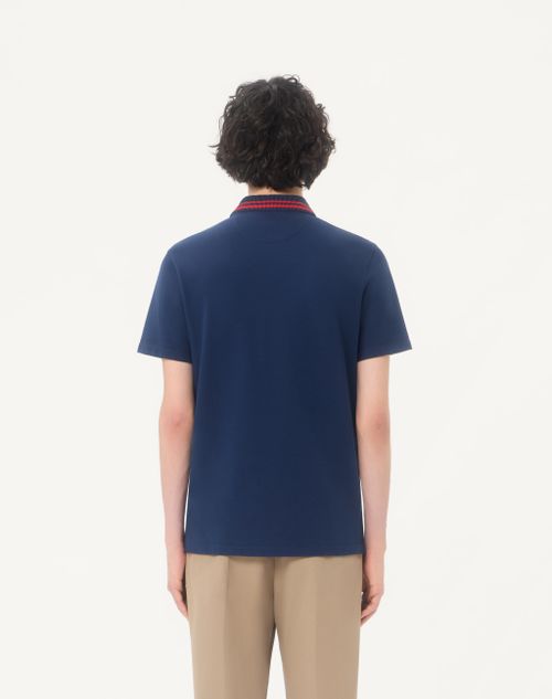Valentino - Cotton Piqué Polo Shirt With Vg Embroidery - Blue - Man - T-shirts And Sweatshirts